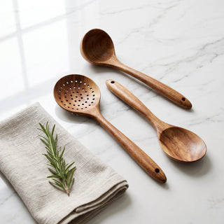 Natural Wooden Kitchen Utensil Set with Holder | Orivexa