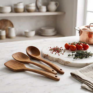 Natural Wooden Kitchen Utensil Set with Holder | Orivexa