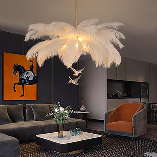 Luxury Ostrich Feather Pendant Chandelier Light Fixture | Aveloria