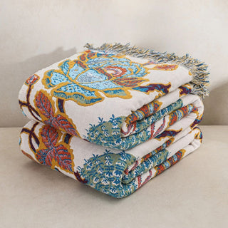 Floral Pattern Fringed Decorative Throw Blanket Sofa Cover | Warren