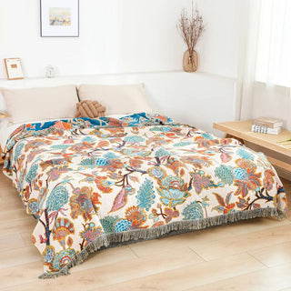 Floral Pattern Fringed Decorative Throw Blanket Sofa Cover | Warren