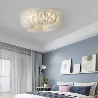 Nordic White Feather Bedroom Flush Mount Ceiling Light | Elowenna