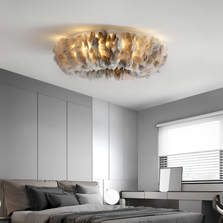 Nordic White Feather Bedroom Flush Mount Ceiling Light | Elowenna