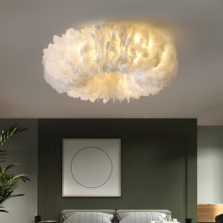 Nordic White Feather Bedroom Flush Mount Ceiling Light | Elowenna