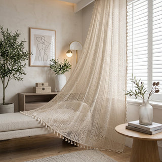 Boho Geometric Fringed Light Filtering Sheer Curtain | Clayton