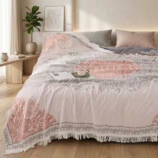 Reversible Boho Throw Blanket Decorative Fringes | Willoughby