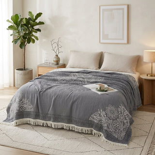 Reversible Boho Throw Blanket Decorative Fringes | Willoughby