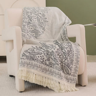 Reversible Boho Throw Blanket Decorative Fringes | Willoughby