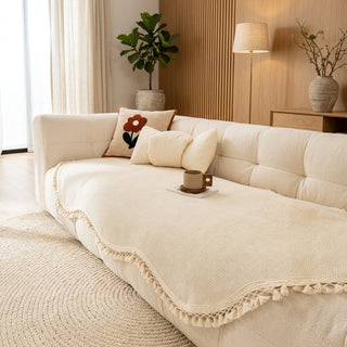 Reversible Chenille Sofa Cover Decorative Fringes Non Slip | Whitford