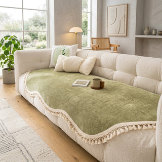 Reversible Chenille Sofa Cover Decorative Fringes Non Slip | Whitford