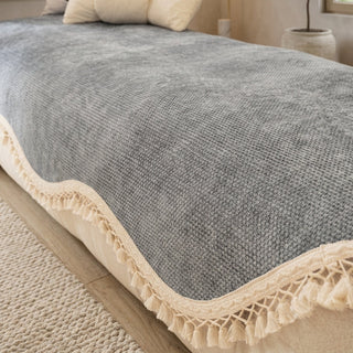 Reversible Chenille Sofa Cover Decorative Fringes Non Slip | Whitford
