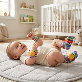 Soft Baby Rattle Socks And Wrist Straps Set With Animal Designs For Infant Sensory Development | Kirkland