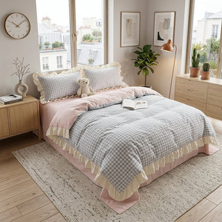 Vichy Checkered Ruffled Edge Bedding Set Bedroom | Brody