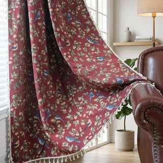 Floral Woven Semi Blackout Window Curtain with Tassels | Bainbridge