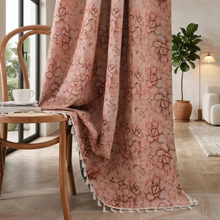 Floral Woven Semi Blackout Window Curtain with Tassels | Bainbridge
