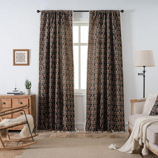 Floral Woven Semi Blackout Window Curtain with Tassels | Bainbridge