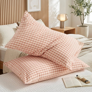 Soft Checkered Pillowcase Envelope Closure Bedding Cover | Ames