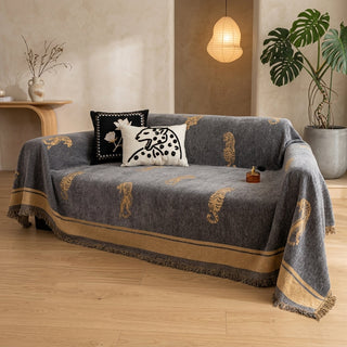 Reversible Tiger Sofa Cover Decorative Fringed Chenille Safari Style | Coleman