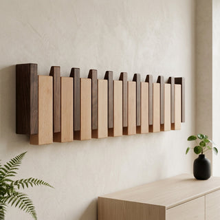 Handmade Piano Design Wall Hanger Foldable Hooks Wooden Storage Organizer | Farley