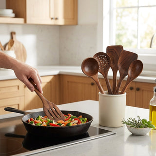 Teak Natural Wood Kitchen Utensils 5 Piece Set with Spatula and Ladle | Fordham