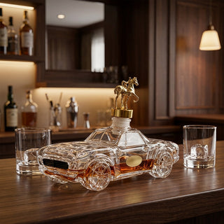 Car Shaped Glass Whiskey Decanter With Molded Details And Stopper | Harper