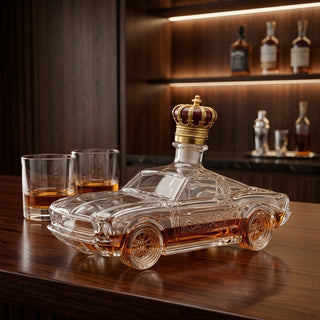 Car Shaped Glass Whiskey Decanter With Molded Details And Stopper | Harper