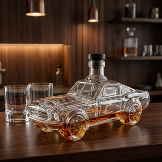 Car Shaped Glass Whiskey Decanter With Molded Details And Stopper | Harper