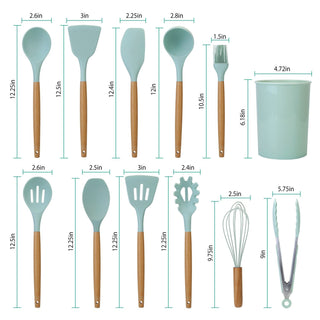 Non Scratch Silicone Cooking Utensils 11 Piece Set With Wood Handles | Lennox