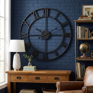 Retro Metal Wall Clock With Roman Numerals And Silent Operation Design Battery | Hallstead