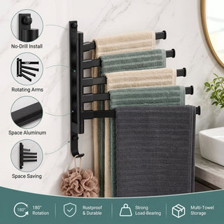 Wall Mounted Towel Rack With 5 Rotating Arms And Rust Resistant Stainless Steel | Spencer