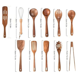Heat Resistant Wooden Utensil Set With 11 Pieces For Scratch Free Non Stick Cooking | Travis