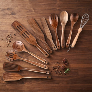 Heat Resistant Wooden Utensil Set With 11 Pieces For Scratch Free Non Stick Cooking | Travis