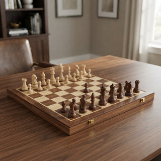 Foldable Wooden Chess Board With Magnetic Closure And Internal Storage Compartments | Thornton