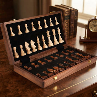 Foldable Wooden Chess Board With Magnetic Closure And Internal Storage Compartments | Thornton