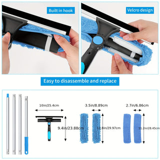 2 In 1 Telescopic Window Cleaner With Rotating Squeegee And 4 Replacement Pads | Woodward