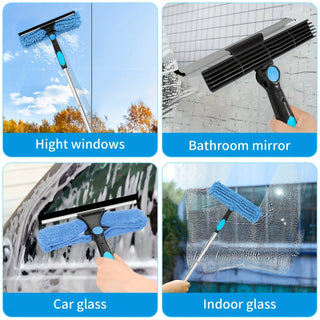 2 In 1 Telescopic Window Cleaner With Rotating Squeegee And 4 Replacement Pads | Woodward