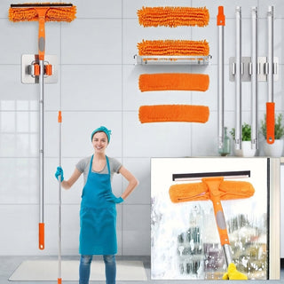 2 In 1 Telescopic Window Cleaner With Rotating Squeegee And 4 Replacement Pads | Woodward