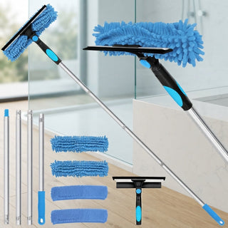2 In 1 Telescopic Window Cleaner With Rotating Squeegee And 4 Replacement Pads | Woodward