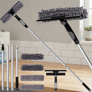 2 In 1 Telescopic Window Cleaner With Rotating Squeegee And 4 Replacement Pads | Woodward