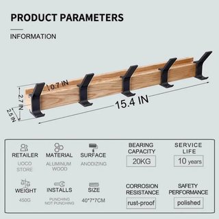 Wood And Aluminum Wall Hanger With Adjustable Hooks And Scandinavian Design | Woodbury
