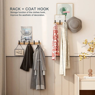 Wood And Aluminum Wall Hanger With Adjustable Hooks And Scandinavian Design | Woodbury