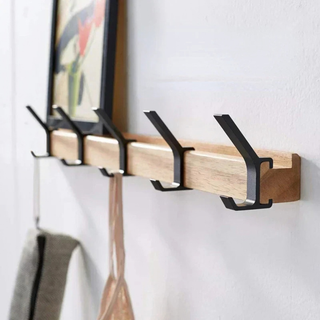 Wood And Aluminum Wall Hanger With Adjustable Hooks And Scandinavian Design | Woodbury