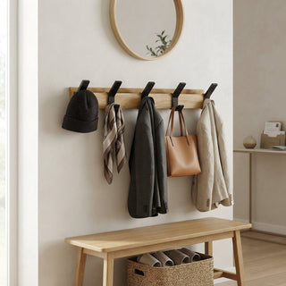 Wood And Aluminum Wall Hanger With Adjustable Hooks And Scandinavian Design | Woodbury