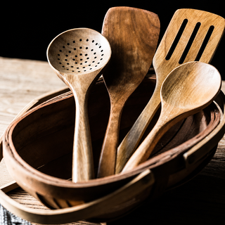 Natural Wooden Kitchen Utensil Set with Holder | Orivexa