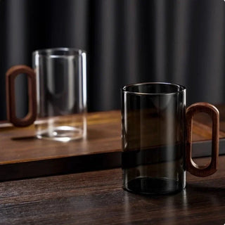 Modern Glass Drinking Cup With Walnut Wooden Handle | Ardenvale