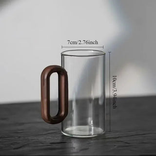 Modern Glass Drinking Cup With Walnut Wooden Handle | Ardenvale