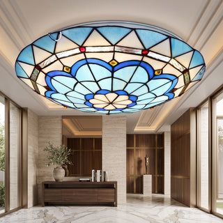 Blue Stained Glass Round LED Flush Mount Ceiling Light | Varelix