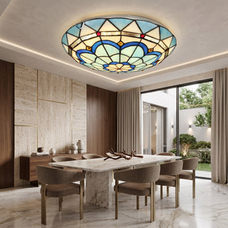 Blue Stained Glass Round LED Flush Mount Ceiling Light | Varelix