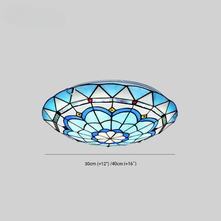 Blue Stained Glass Round LED Flush Mount Ceiling Light | Varelix
