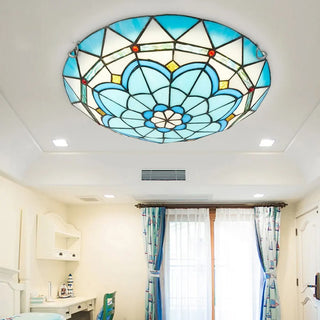 Blue Stained Glass Round LED Flush Mount Ceiling Light | Varelix